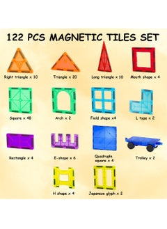 ESSEN Magnetic Tiles 122 PCS Building Blocks Magnet Toys for Kids Toddlers Educational Toys STEM Building Blocks 3D Magnet Puzzles Stacking Blocks for Boys Girls Set with 2 Cars and Ideas Book  - Image 3