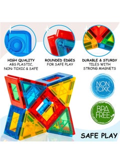 ESSEN Magnetic Tiles 122 PCS Building Blocks Magnet Toys for Kids Toddlers Educational Toys STEM Building Blocks 3D Magnet Puzzles Stacking Blocks for Boys Girls Set with 2 Cars and Ideas Book  - Image 4