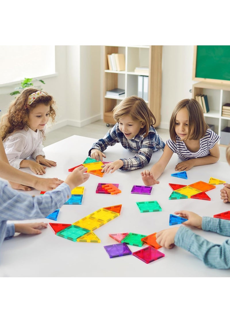 ESSEN - Magnetic Tiles 122 PCS Building Blocks Magnet Toys for Kids Toddlers Educational Toys STEM Building Blocks 3D Magnet Puzzles Stacking Blocks for Boys Girls Set with 2 Cars and Ideas Book - Image 1