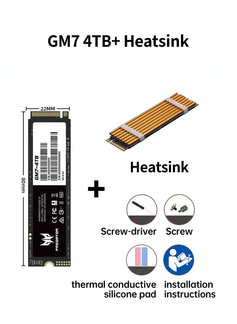 Predator 4TB 7400MB/s SSD PCIe NVMe Gen4 M.2 2280, Internal Solid State Drives, Compatible with PS5, Desktop computer, Laptop, Including Heatsink, Disassembly Tools and Installation Instructions - Image 2