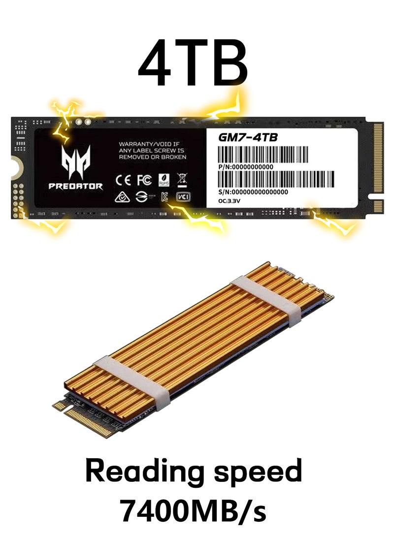 Predator 4TB 7400MB/s SSD PCIe NVMe Gen4 M.2 2280, Internal Solid State Drives, Compatible with PS5, Desktop computer, Laptop, Including Heatsink, Disassembly Tools and Installation Instructions - Image 1