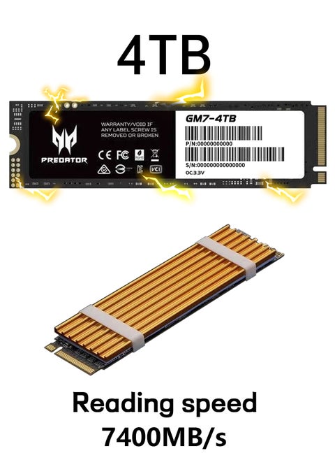4 تيرا بايت 7400 ميجابايت / ثانية SSD PCIe NVMe Gen4 M.2 2280 ، محركات أقراص صلبة داخلية ، متوافقة مع PS5 ، كمبيوتر مكتبي ، كمبيوتر محمول ، بما في ذلك غرفة التبريد وأدوات التفكيك وتعليمات التثبيت