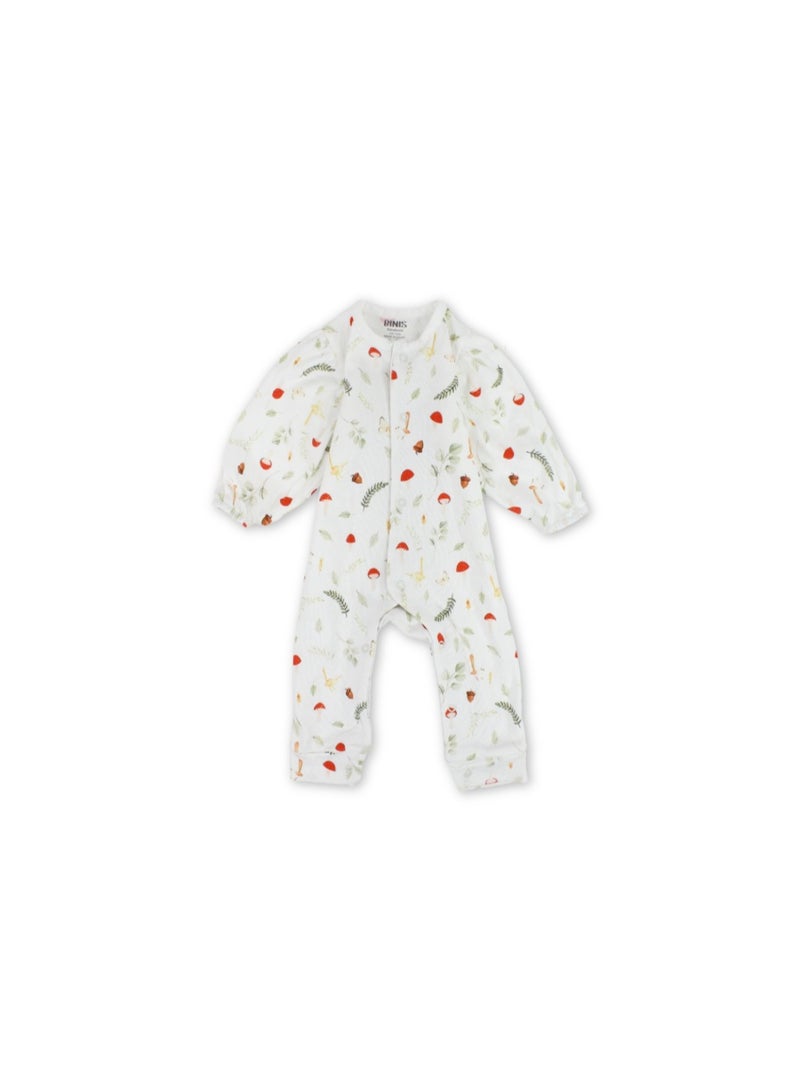 Berceau Baby Girls Cotton Footless Onesie – Off-White with Mushroom & Leaves Print - Image 1