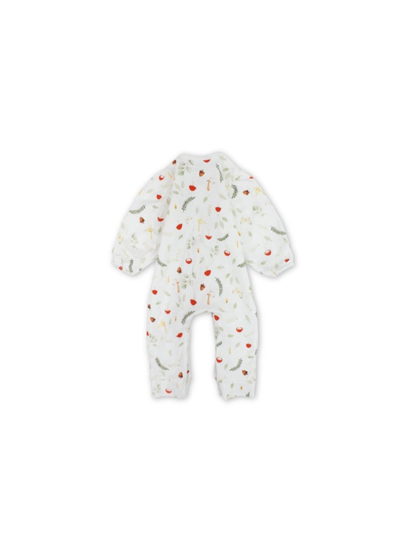 Berceau Baby Girls Cotton Footless Onesie – Off-White with Mushroom & Leaves Print - Image 2