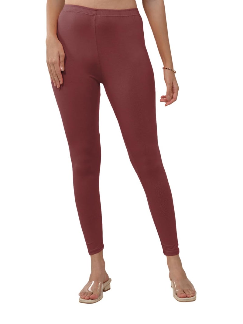 Lyra Women Solid Premium Cotton Ankle length Leggings | Mid-Waist | Fashionwear - Image 1