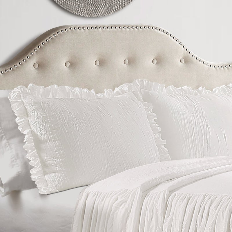 Lush Decor Lush Decor Ruffle Skirt Bedspread Set - 3 Piece Luxurious Farmhouse Bedding Set - Elegant, Charming Ruffle Detail - Timeless Style & Classic Design - Soft and Lightweight - Queen, White  - Image 2