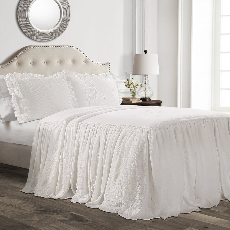 Lush Decor Lush Decor Ruffle Skirt Bedspread Set - 3 Piece Luxurious Farmhouse Bedding Set - Elegant, Charming Ruffle Detail - Timeless Style & Classic Design - Soft and Lightweight - Queen, White  - Image 1