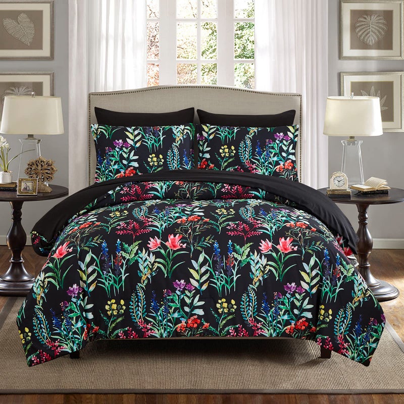 DHSFKBE 7 Piece Bed in a Bag Floral Comforter Set Botanical Flowers Comforter and Sheet Set Soft Microfiber Lightweight Bedding Comforter Set for All SeasonDark Floral King