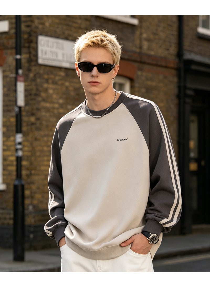 GEOX Unisex Casual Raglan Long Sleeve Crew Neck Top, Relaxed Fit Daily Wear Sweatshirt Coffee - Image 5