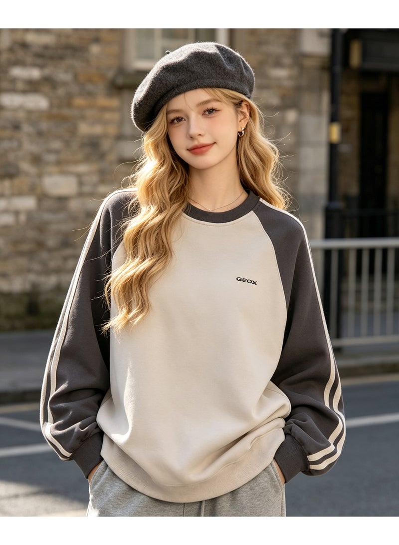 GEOX Unisex Casual Raglan Long Sleeve Crew Neck Top, Relaxed Fit Daily Wear Sweatshirt Coffee - Image 4