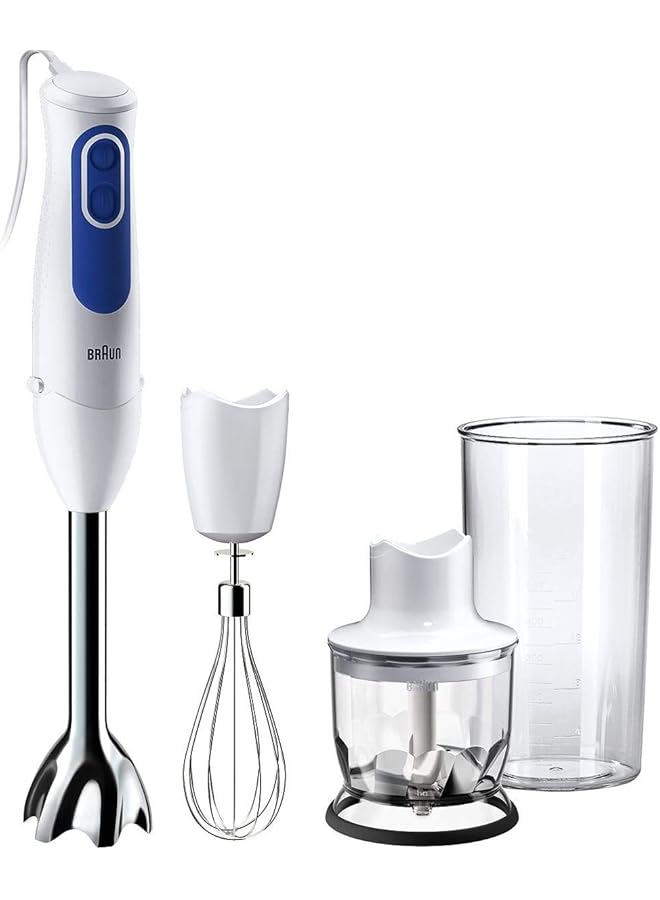 BRAUN Multi Quick 3 700W 2 Speeds Hand Blender 0.600L Beaker Stainless Steel Whisk 0.350L Chopper Mq3025Wh White