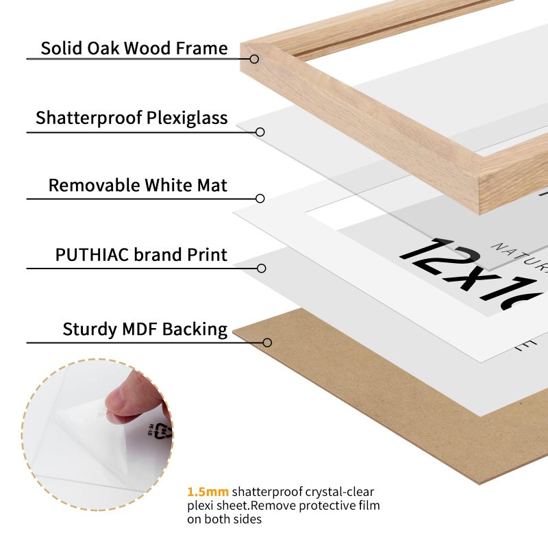 puthiac 12x16 Oak Wood Picture Frame - Minimalist 12x16 Poster Frame  12""x16"" Picture Frame Wood  Natural Solid Wooden Picture Frames for Wall Art Photo and Prints(1 Pack  Beige) - Image 2