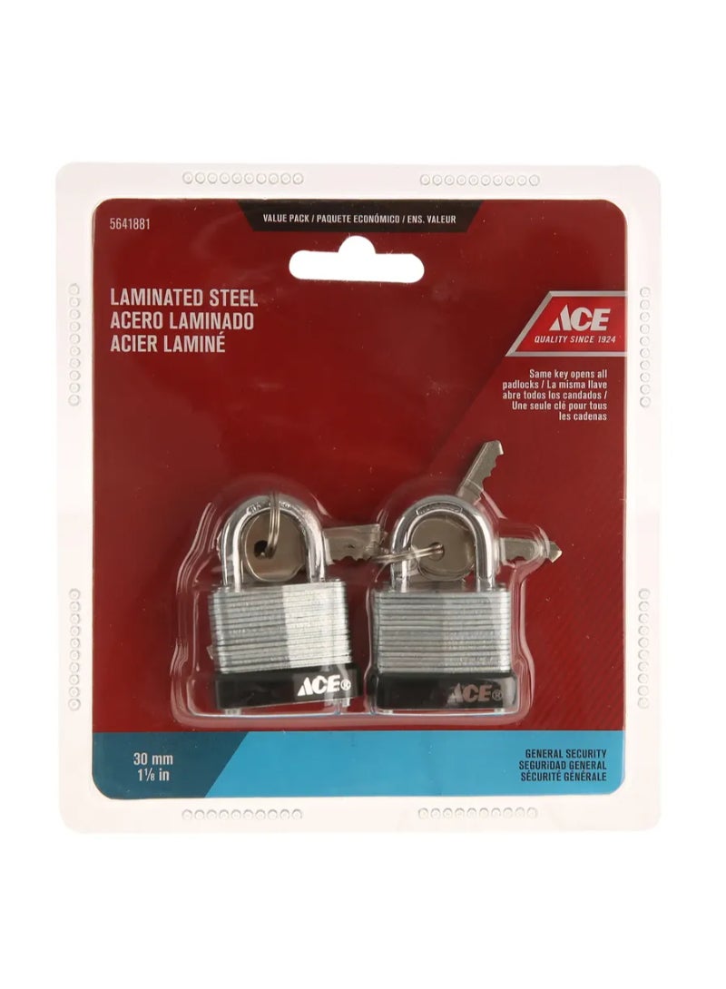 ACE Ace Laminated Steel Padlock Pack 30mm 2Pcs 