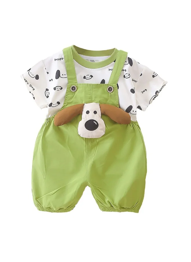 صندوق المفاجآت الصغيرة Box Happy Dog Green & White 2 Pcs Dungary Style Set For Toddlers And Kids-1-2Y