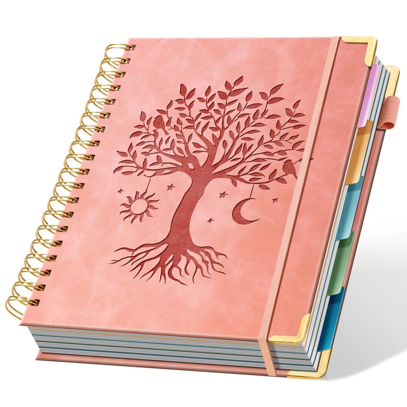 Ovesmusl Hardcover Spiral Notebook 8" x 10" with 5 Removable Dividers 300 Pages Leather 5 Subject Notebook College Ruled 100GSM Large Spiral Notebooks for Work Thick Lined Journal for Women, Pink - Image 1