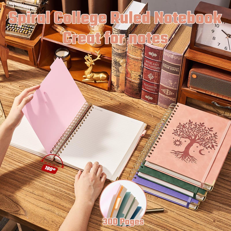 Ovesmusl Hardcover Spiral Notebook 8" x 10" with 5 Removable Dividers 300 Pages Leather 5 Subject Notebook College Ruled 100GSM Large Spiral Notebooks for Work Thick Lined Journal for Women, Pink - Image 5