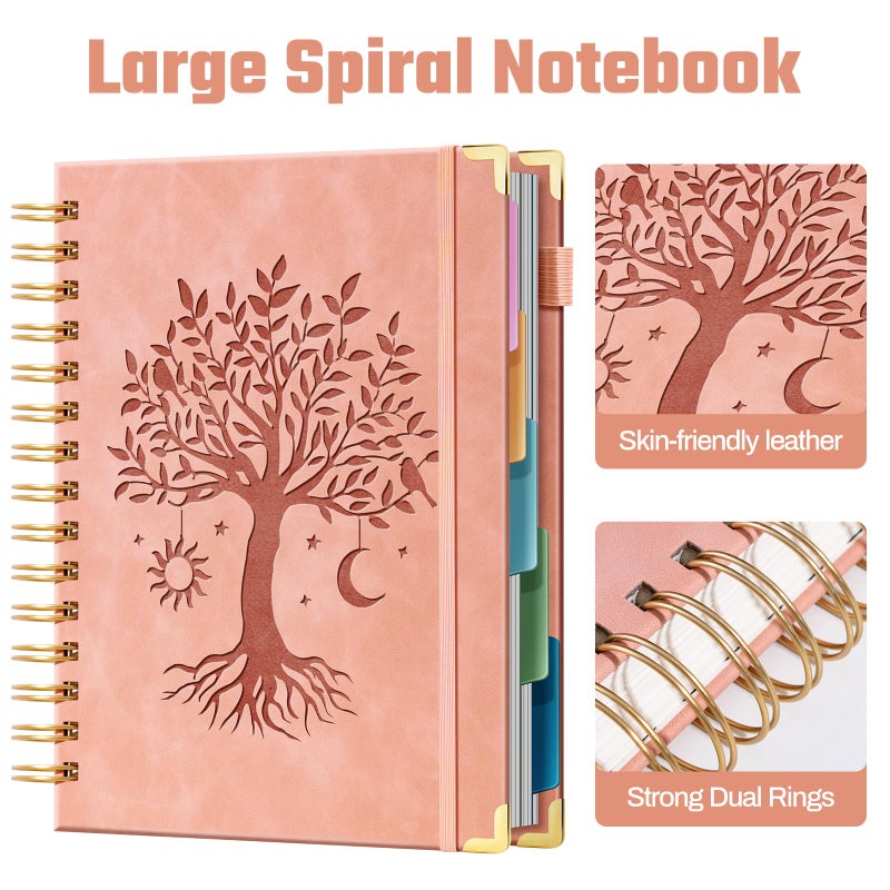 Ovesmusl Hardcover Spiral Notebook 8" x 10" with 5 Removable Dividers 300 Pages Leather 5 Subject Notebook College Ruled 100GSM Large Spiral Notebooks for Work Thick Lined Journal for Women, Pink - Image 4