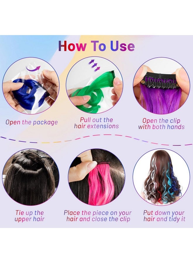 TOFAFA Colored Hair Extensions Curly Wavy Accessories For Girls Women Multicolors Party Highlights Clip In Synthetic Rainbow Hairpiece For Kids Favors Gift (22 Pcscolorful) - Image 4