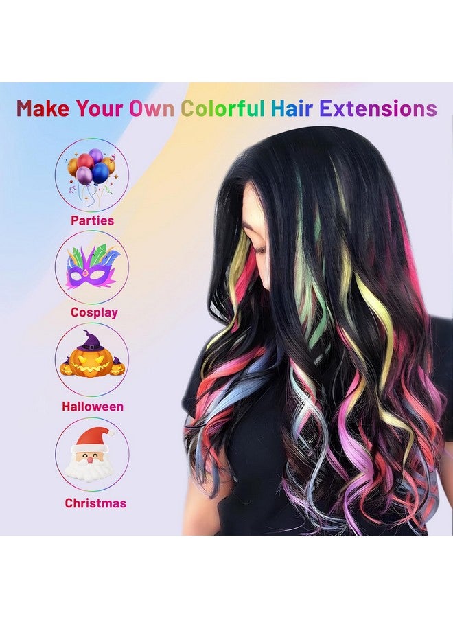 TOFAFA Colored Hair Extensions Curly Wavy Accessories For Girls Women Multicolors Party Highlights Clip In Synthetic Rainbow Hairpiece For Kids Favors Gift (22 Pcscolorful) - Image 2