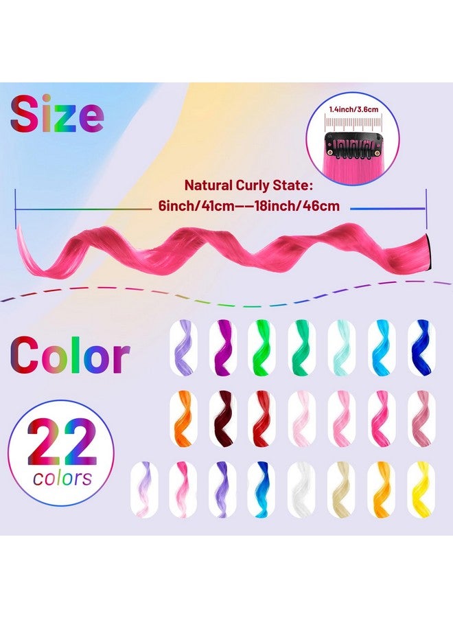 TOFAFA Colored Hair Extensions Curly Wavy Accessories For Girls Women Multicolors Party Highlights Clip In Synthetic Rainbow Hairpiece For Kids Favors Gift (22 Pcscolorful) - Image 3