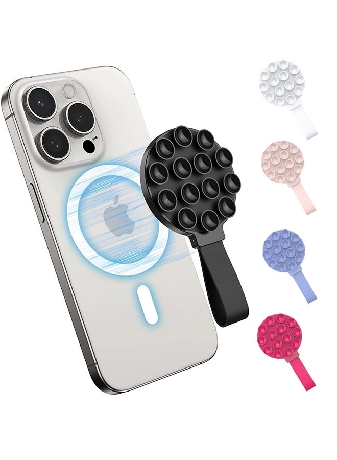 Tersely Silicone Suction Phone Case, Magnetic Suction Cup Phone Mount, Compatible with Magsafe,Sticky Phone Suction Grip for Selfies and Videos, Hands-Free Mirror Shower Phone Stand Holder for iPhone 17/16/15/14/13/12/11 Series,Samsung,Google And Android Phones (Black) - Image 1