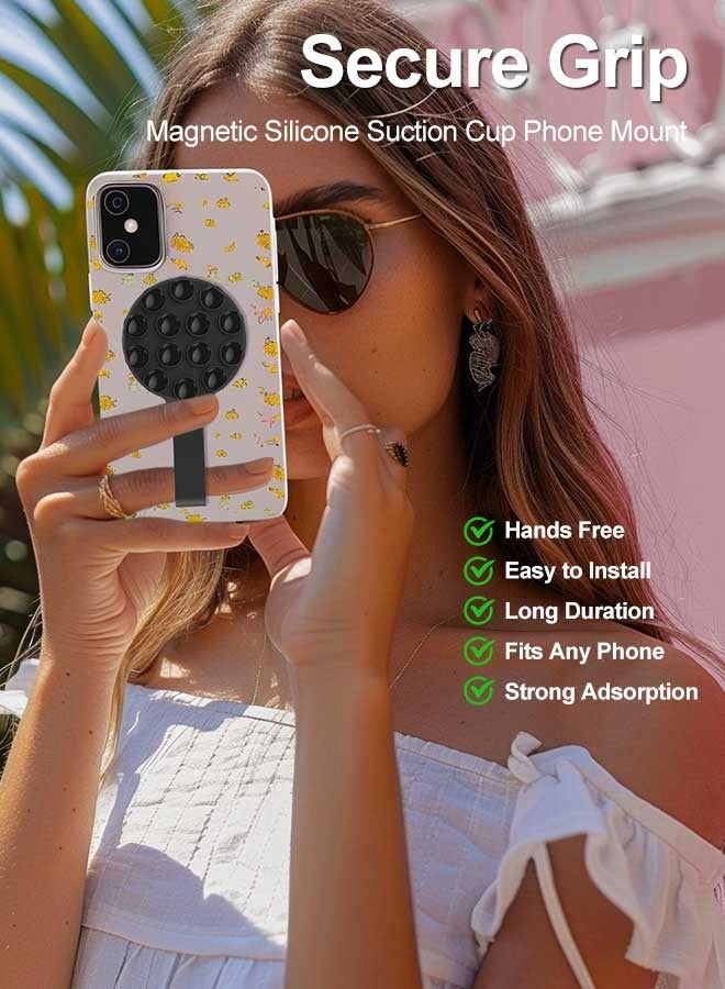 Tersely Silicone Suction Phone Case, Magnetic Suction Cup Phone Mount, Compatible with Magsafe,Sticky Phone Suction Grip for Selfies and Videos, Hands-Free Mirror Shower Phone Stand Holder for iPhone 17/16/15/14/13/12/11 Series,Samsung,Google And Android Phones (Black) - Image 5
