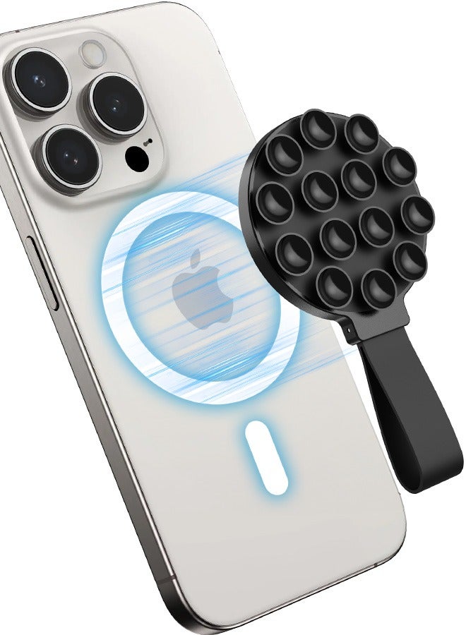 Tersely Silicone Suction Phone Case, Magnetic Suction Cup Phone Mount, Compatible with Magsafe,Sticky Phone Suction Grip for Selfies and Videos, Hands-Free Mirror Shower Phone Stand Holder for iPhone 17/16/15/14/13/12/11 Series,Samsung,Google And Android Phones (Black) - Image 3