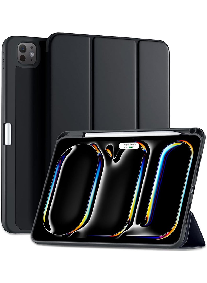 Theodor New Compatible with iPad Pro 11 Inch Case (M4, 5th Gen 2024) with Pencil Holder, Smart Cover with Protective Trifold Stand & Soft TPU Back, Auto Wake/Sleep, Support Pencil Pro Black - Image 1