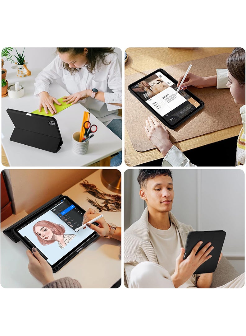 Theodor New Compatible with iPad Pro 11 Inch Case (M4, 5th Gen 2024) with Pencil Holder, Smart Cover with Protective Trifold Stand & Soft TPU Back, Auto Wake/Sleep, Support Pencil Pro Black - Image 4