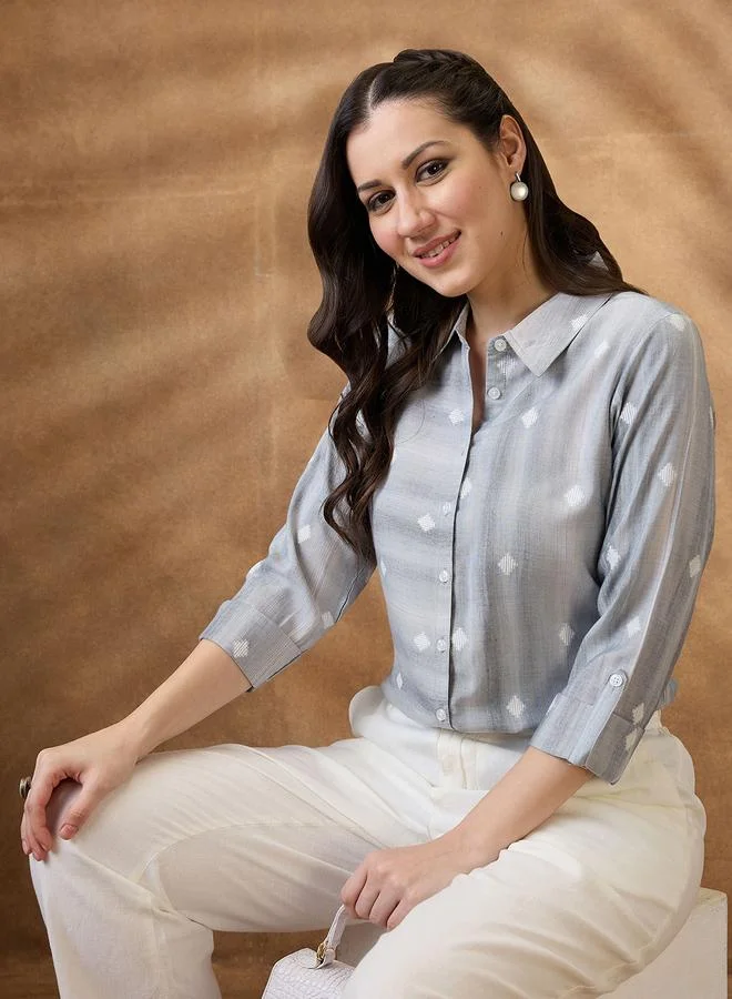 globus Globus Grey Roll-Up Sleeves Workwear Shirt Style Tunic