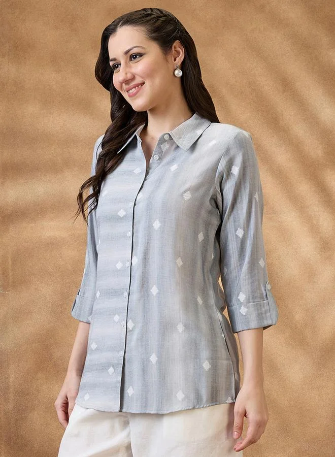 globus Globus Grey Roll-Up Sleeves Workwear Shirt Style Tunic