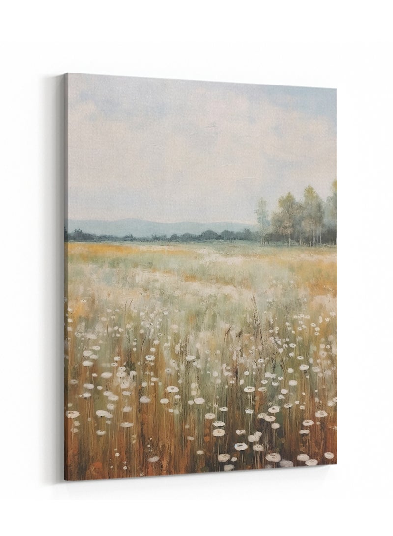 لوحة كانفاس على إطار خشبي بتصميم فن زيتي لحقول الزهور البرية - Image 4