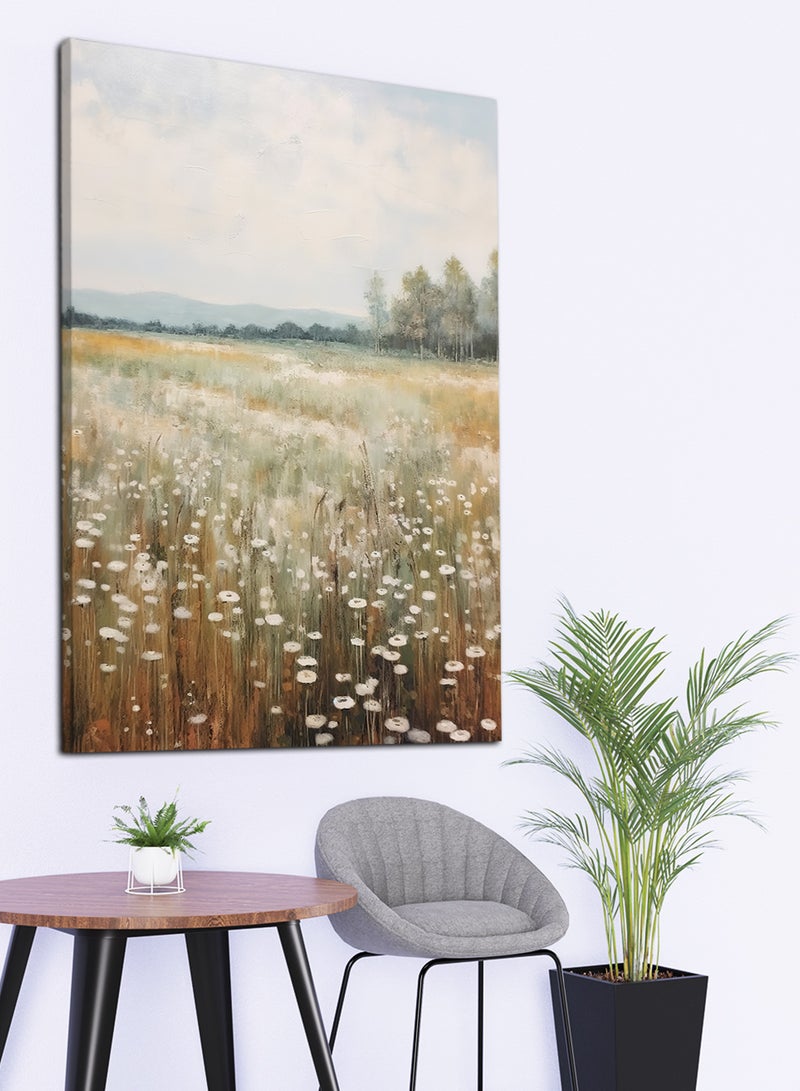 لوحة كانفاس على إطار خشبي بتصميم فن زيتي لحقول الزهور البرية - Image 3