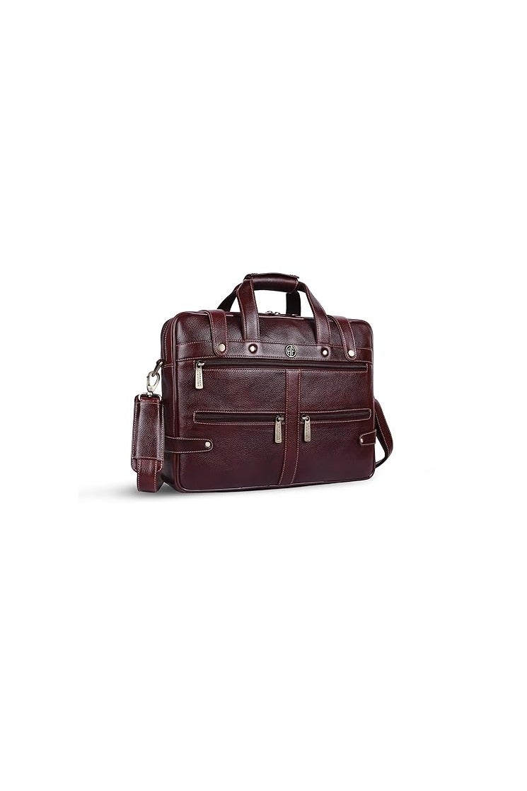 HAMMONDS FLYCATCHER HAMMONDS FLYCATCHER Genuine Leather Office Bag for Men, Laptop Bag For Men with Padded Laptop Sleeve, Fits 15.6" Laptop, Adjustable Strap - 1 Year Warranty, Ideal for Office, Travel, Daily Use - Brown - Image 1