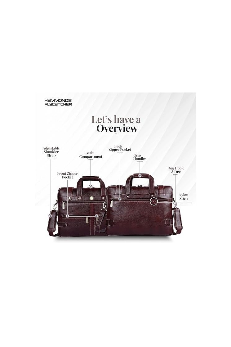 HAMMONDS FLYCATCHER HAMMONDS FLYCATCHER Genuine Leather Office Bag for Men, Laptop Bag For Men with Padded Laptop Sleeve, Fits 15.6" Laptop, Adjustable Strap - 1 Year Warranty, Ideal for Office, Travel, Daily Use - Brown - Image 2