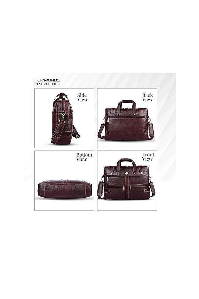 HAMMONDS FLYCATCHER HAMMONDS FLYCATCHER Genuine Leather Office Bag for Men, Laptop Bag For Men with Padded Laptop Sleeve, Fits 15.6" Laptop, Adjustable Strap - 1 Year Warranty, Ideal for Office, Travel, Daily Use - Brown - Image 3