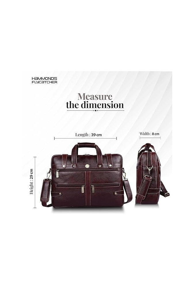 HAMMONDS FLYCATCHER HAMMONDS FLYCATCHER Genuine Leather Office Bag for Men, Laptop Bag For Men with Padded Laptop Sleeve, Fits 15.6" Laptop, Adjustable Strap - 1 Year Warranty, Ideal for Office, Travel, Daily Use - Brown - Image 4