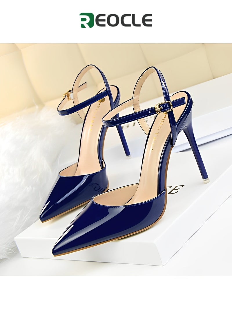 REOCLE - Women's Evening Buckle Slingback Pointed Toe Matte Stiletto Pumps 10.5cm Perfect Gift for the Holidays - Image 1
