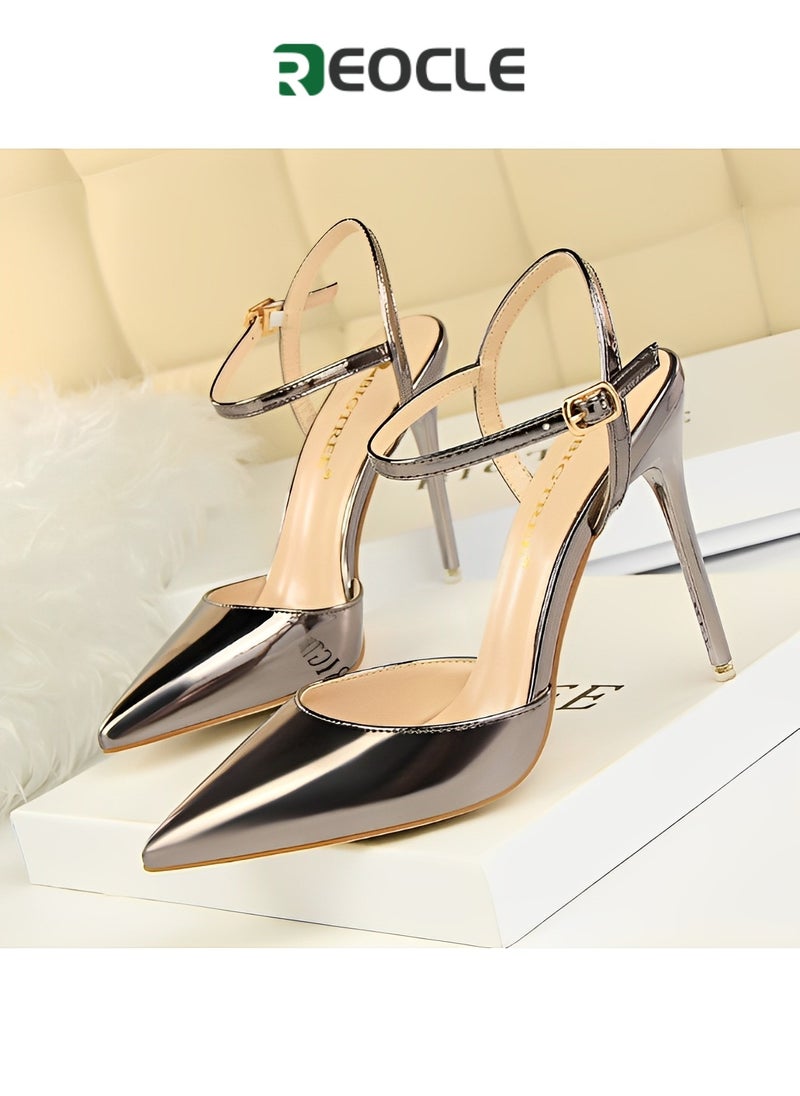 REOCLE - Women's Evening Buckle Slingback Pointed Toe Matte Stiletto Pumps 10.5cm Perfect Gift for the Holidays - Image 1