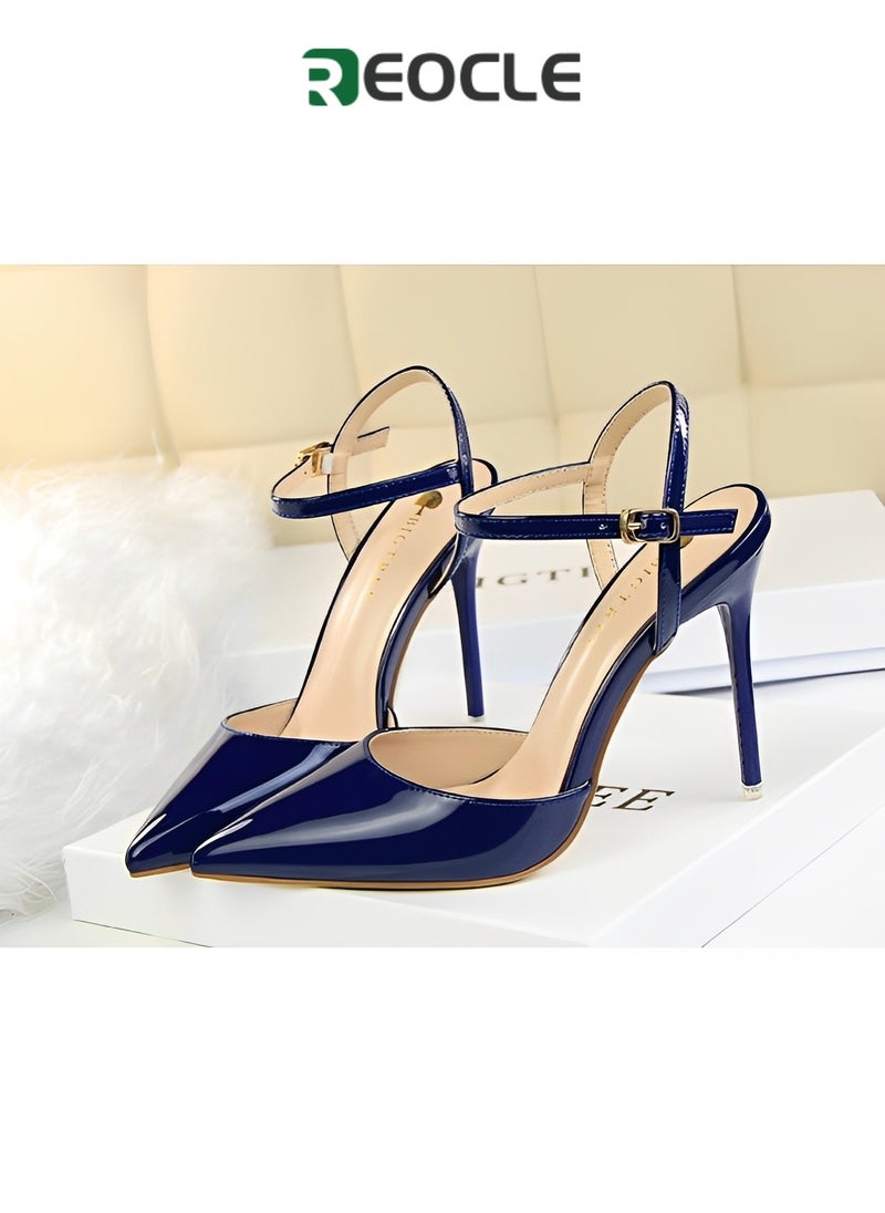 REOCLE - Women's Evening Buckle Slingback Pointed Toe Matte Stiletto Pumps 10.5cm Perfect Gift for the Holidays - Image 1