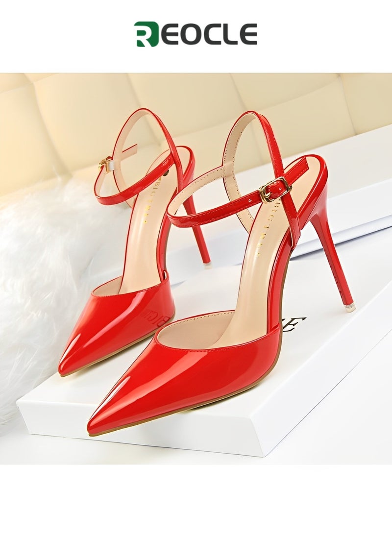 REOCLE - Women's Evening Buckle Slingback Pointed Toe Matte Stiletto Pumps 10.5cm Perfect Gift for the Holidays - Image 1