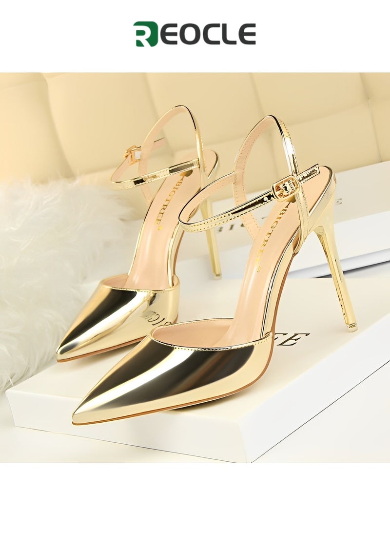 REOCLE - Women's Evening Buckle Slingback Pointed Toe Matte Stiletto Pumps 10.5cm Perfect Gift for the Holidays - Image 1