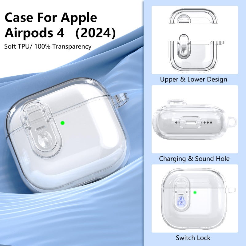 VISOOM (with Safety Lock) Clear Case Compatible with Cute Apple Airpods 4 Cases 2024 Women, VISOOM Soft TPU Transparency Air pods 4 Gen Case iPods 4 Earbuds Case Girl Bling Keychain for Airpod iPod 4th Gen - Image 4