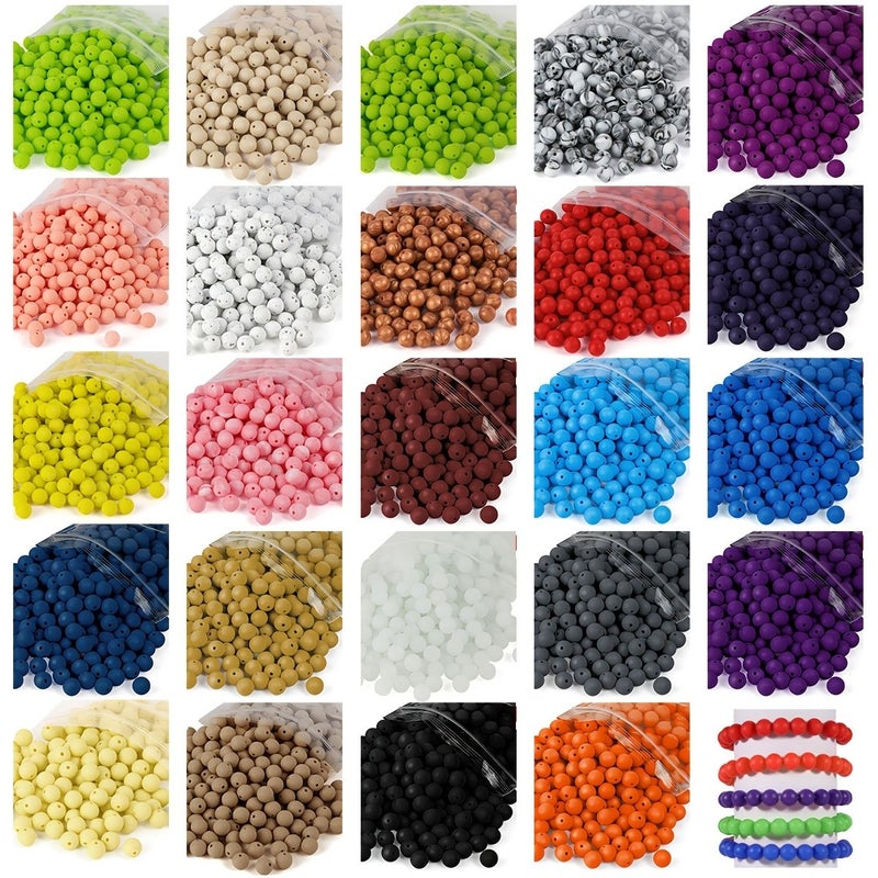 200 Pieces 9mm Silicone Beads Color 15 Round for DIY Keychain Bracelet Jewelry Making - Image 1