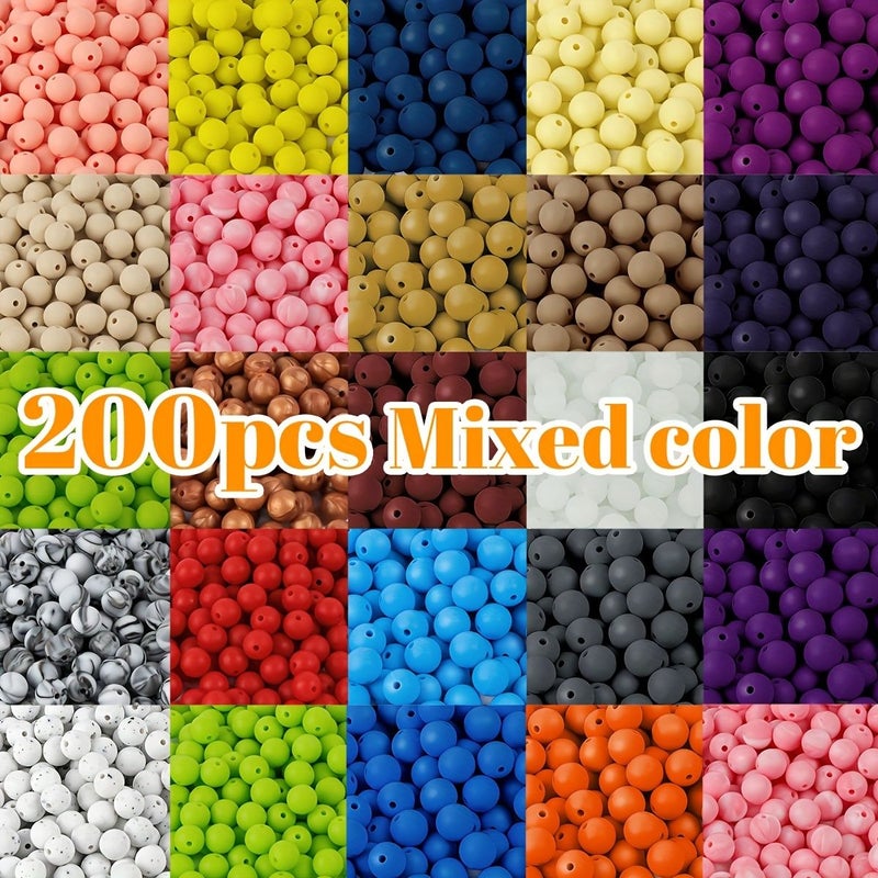 200 Pieces 9mm Silicone Beads Color 15 Round for DIY Keychain Bracelet Jewelry Making - Image 2