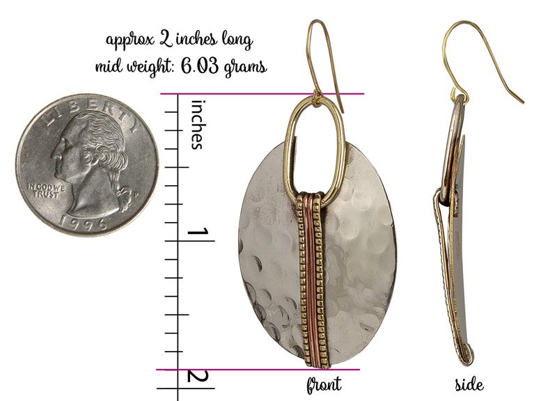 SPUNKYsoul Boho Earrings for Women Gold Silver Copper Dangle Oval or Round Ethnic Trendy Western Hammered Handmade Jewelry (Silver Gold Copper) - Image 3