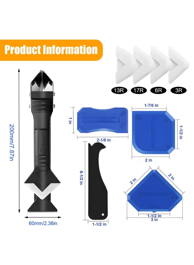 SANMUGEED Silicone Caulking Tool Kit, 5 in 1 Caulk Remover & Grout Removal Tool, with 4pc Glass Glue Angle Scraper - Image 2