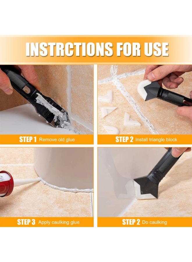 SANMUGEED Silicone Caulking Tool Kit, 5 in 1 Caulk Remover & Grout Removal Tool, with 4pc Glass Glue Angle Scraper - Image 3