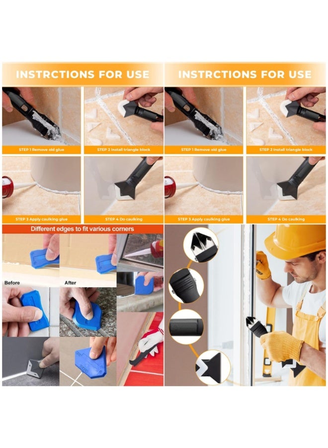SANMUGEED Silicone Caulking Tool Kit, 5 in 1 Caulk Remover & Grout Removal Tool, with 4pc Glass Glue Angle Scraper - Image 4