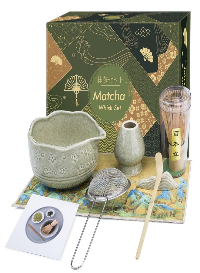 Foloda Matcha Whisk Set - 7 PCS Matcha Kit, Matcha Set for Making Breakfast Green Tea Lattes - Matcha Bowl with Spout, Matcha Whisk Holder - Gift for Tea Beginner, Friend, Daughter, Family - Image 1